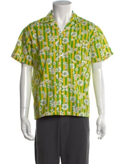 Pre-owned Bode Floral Print Short Sleeve Shirt In White