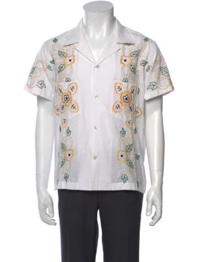 Pre-owned Bode Floral Print Short Sleeve Shirt In White