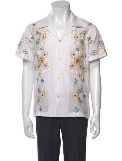 Pre-owned Bode Floral Print Short Sleeve Shirt In White