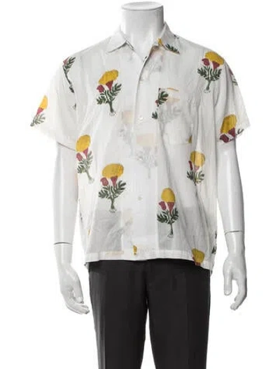 Pre-owned Bode Floral Print Short Sleeve Shirt In White