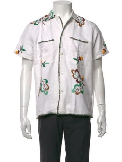 Pre-owned Bode Floral Print Short Sleeve Shirt In White