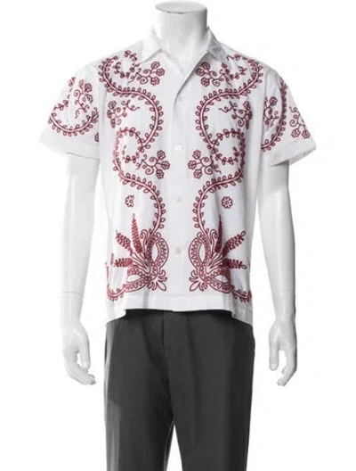 Pre-owned Bode Floral Print Short Sleeve Shirt In White