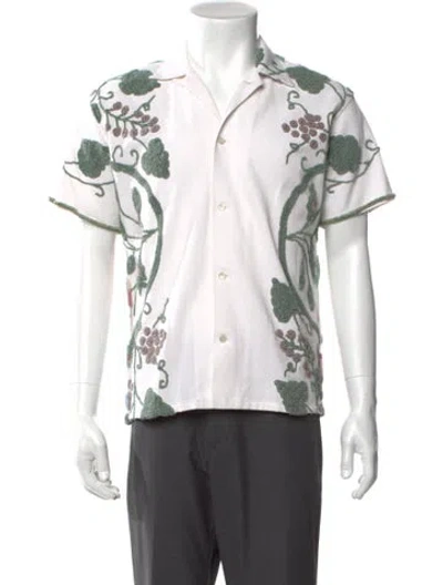 Pre-owned Bode Floral Print Short Sleeve Shirt In White