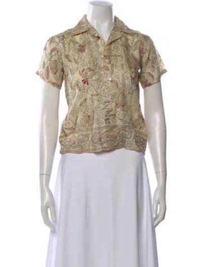 Pre-owned Bode Floral Print Short Sleeve Top In Neutral