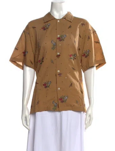 Pre-owned Bode Floral Print Short Sleeve Top In Neutrals