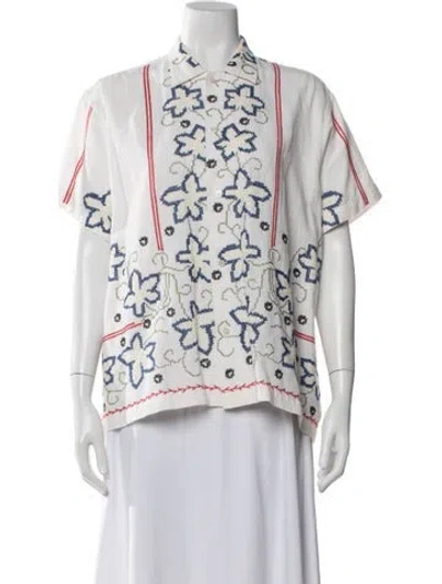 Pre-owned Bode Floral Print Short Sleeve Top In White