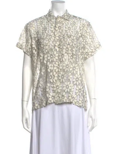 Pre-owned Bode Floral Print Short Sleeve Top In White