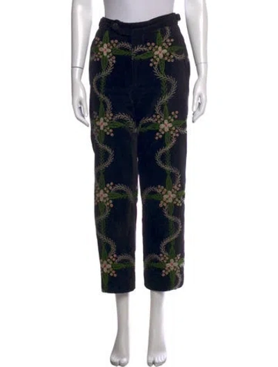 Pre-owned Bode Floral Print Straight Leg Pants In Black