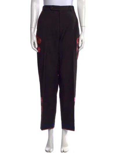 Pre-owned Bode Floral Print Straight Leg Pants In Black