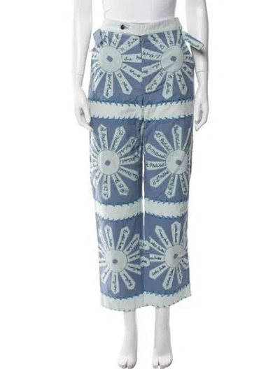 Pre-owned Bode Floral Print Straight Leg Pants In Blue