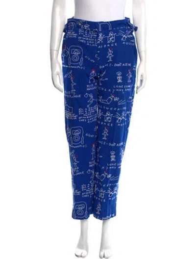 Pre-owned Bode Floral Print Straight Leg Pants In Blue