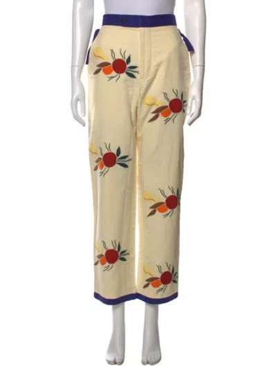 Pre-owned Bode Floral Print Straight Leg Pants In Neutrals