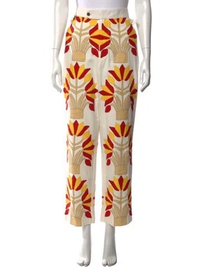 Pre-owned Bode Floral Print Straight Leg Pants In White