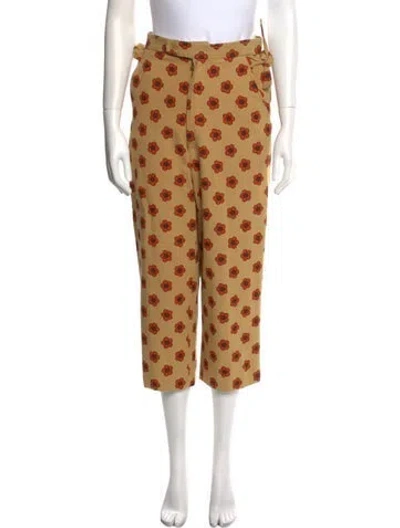 Pre-owned Bode Floral Print Straight Leg Pants In Yellow