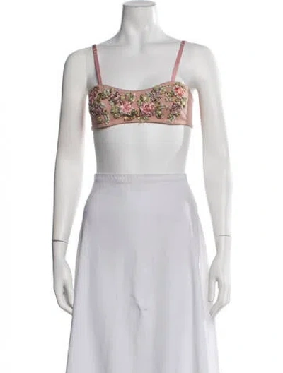 Pre-owned Bode Floral Print Strapless Crop Top In White