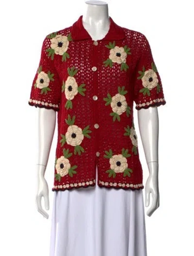 Pre-owned Bode Floral Print Sweater In Red