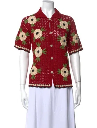 Pre-owned Bode Floral Print Sweater In Red