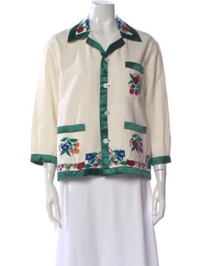 Pre-owned Bode Floral Print Three-quarter Sleeve Button-up Top In Neutral