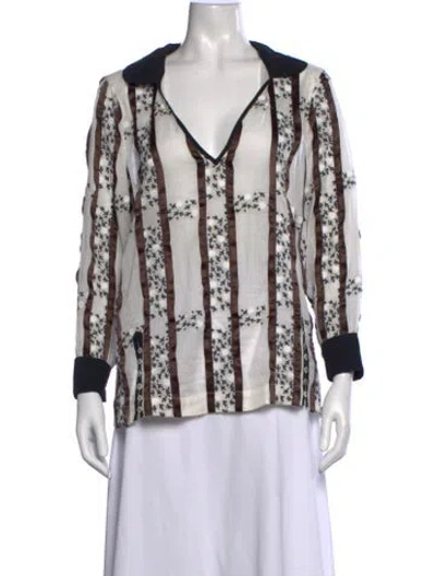 Pre-owned Bode Floral Print V-neck Blouse In White
