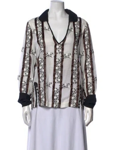Pre-owned Bode Floral Print V-neck Blouse In White