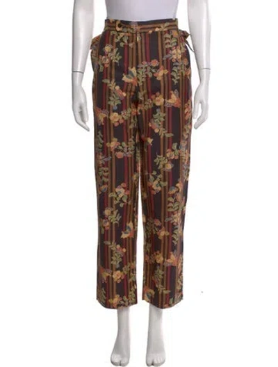 Pre-owned Bode Floral Print Wide Leg Pants In Neutral