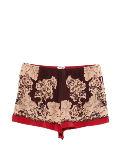 Bode Storybook Tap Printed Silk Shorts In Red