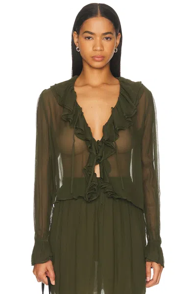 Bode Flounce Ruffled Silk-crepon Blouse In Green