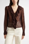 Bode Lace Flounce Blouse In Brown Black