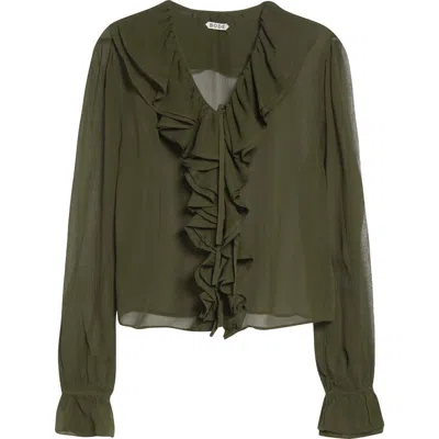 Bode Flounce Ruffled Silk-crepon Blouse In Green