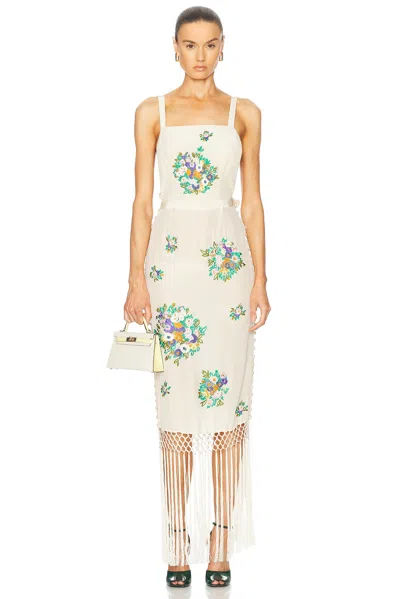 Bode Flower Language Silk Midi Dress In Cream Multi
