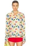 Bode Flower Stamp Long Sleeve Top In White Multi