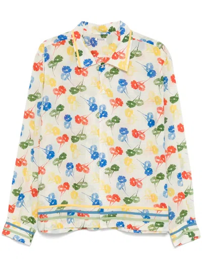 Bode Men Printed Cotton Flower Stamp Shirt In Multi