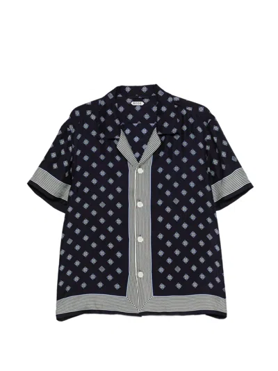 Bode Foyer Diamond Print Short Sleeve Silk Button-up Shirt In Blue