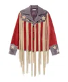Bode Appliquéd Colour-block Fringed Suede Jacket In Nude