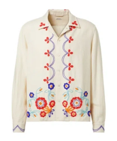 Bode Garden Party Beaded Linen Shirt In Neutral