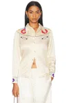 Bode Garden Party Western Shirt In Cream Multi