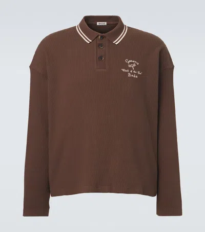 Bode Geneva Waffle-knit Cotton Polo Sweater In Brown