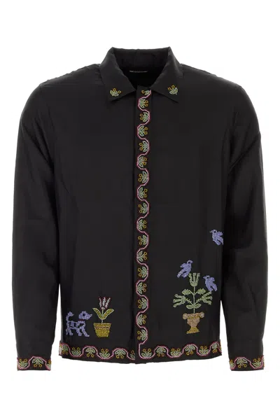 Bode Garden Sampler Silk Shirt In Black Multi