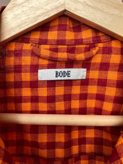 Pre-owned Bode Gingham One Of A Kind Short Sleeve Shirt In Orange