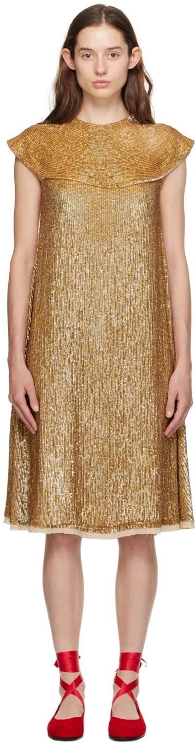 Bode Gold Bellvue Midi Dress In Antique Gold