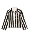Bode Cropped Sequinned Striped Woven Jacket In White