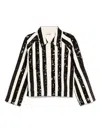 Bode Cropped Sequinned Striped Woven Jacket In White