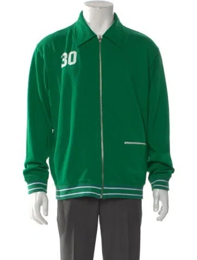 Pre-owned Bode Graphic Print Collar Polo Sweater In Green