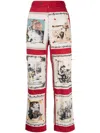 Bode Graphic-print Cotton High-waisted Trousers In Red