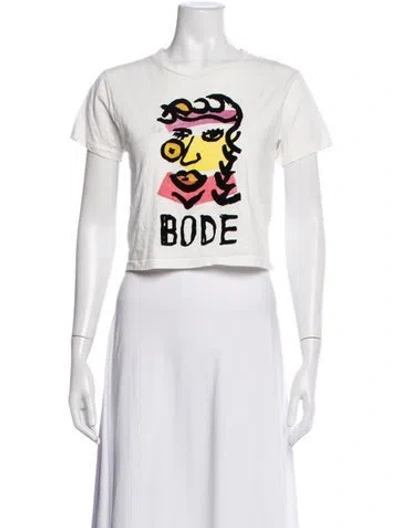 Pre-owned Bode Graphic Print Crew Neck Crop Top In White