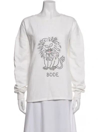 Pre-owned Bode Graphic Print Crew Neck Sweater In White