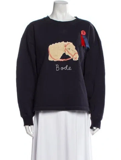 Pre-owned Bode Graphic Print Crew Neck Sweatshirt In Blue