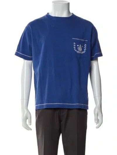 Pre-owned Bode Graphic Print Crew Neck T-shirt In Blue