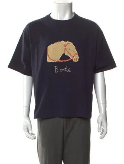 Pre-owned Bode Graphic Print Crew Neck T-shirt In Blue