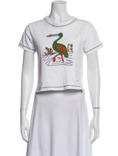 Pre-owned Bode Graphic Print Crew Neck T-shirt In White